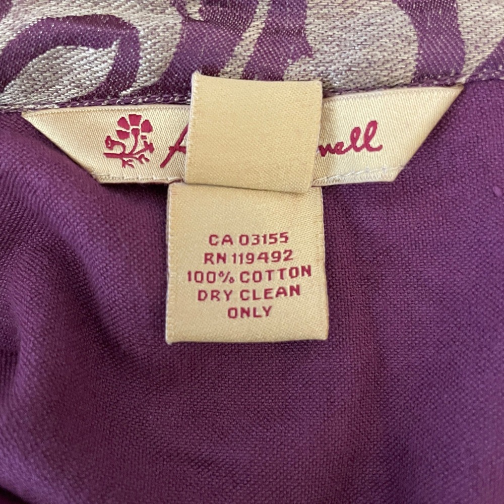 April Cornell Womens XL Purple Cotton Velvet Midi Dress Floral Collar Filigree - Picture 4 of 7